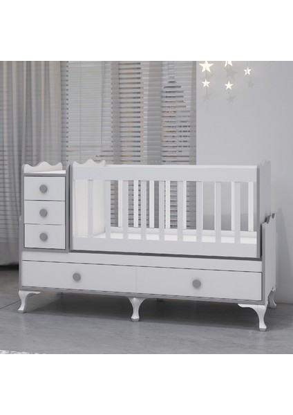Alya Gri Yıldız 4 Komodin Bebek Odası - Yatak Uyku Seti Kombinli-Uyku Seti-Beyaz fırsatları
