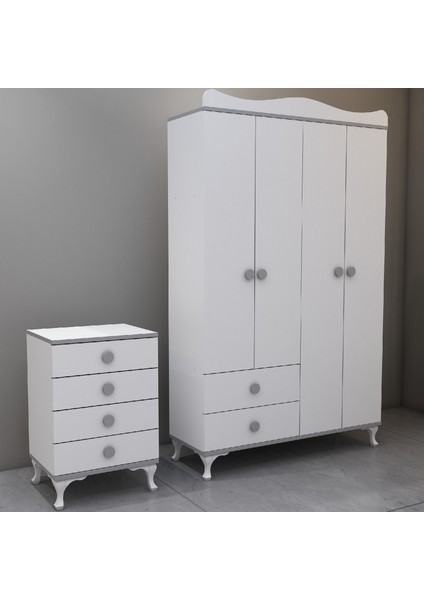 Alya Gri Yıldız 4 Komodin Bebek Odası - Yatak Uyku Seti Kombinli-Uyku Seti-Beyaz indirimleri