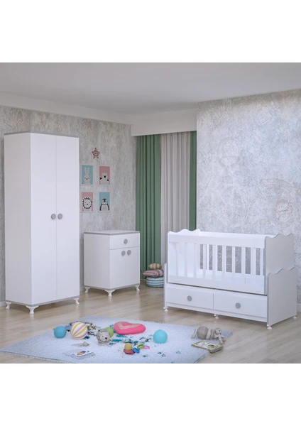 Garaj Home Elegant Yıldız 2 Kapaklı Bebek Odası Takımı-Gri-