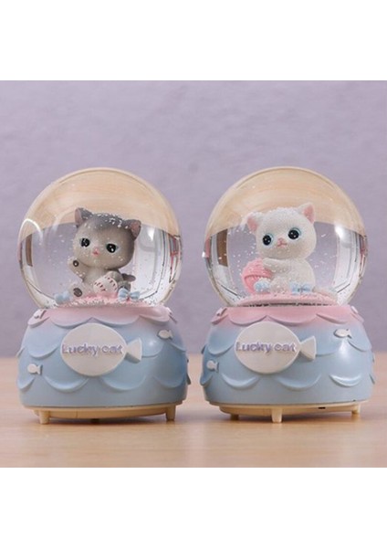 Tatlı Kedi Orta Boy Işıklı Müzikli Kar Küresi