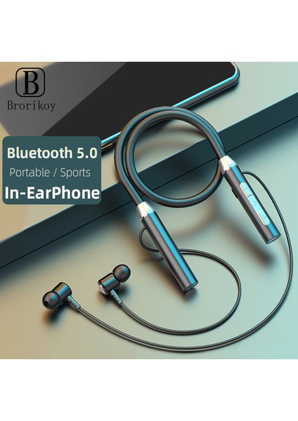 Kablosuz Bluetooth Gerdanlık Manyetik Kulak İçi Spor Mikrofonlu Stereo Kulaklıklar (Yurt Dışından)