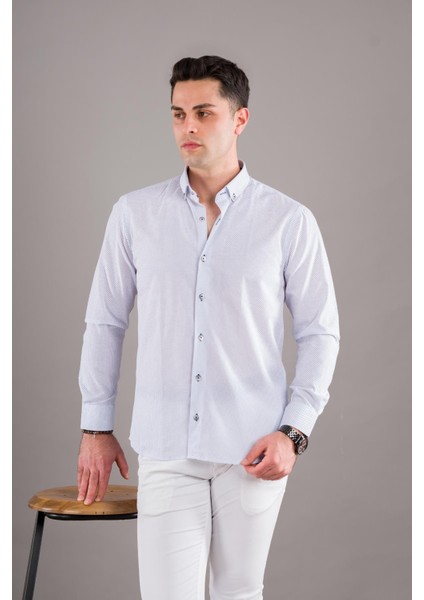 Puantiyeli Yaka Düğmeli Slimfit Erkek Gömlek fiyatları