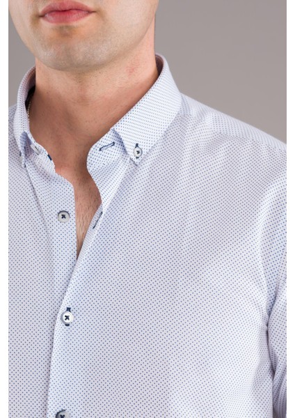 Puantiyeli Yaka Düğmeli Slimfit Erkek Gömlek indirimleri
