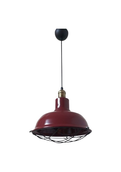 Retro Metal Bordo Eskitme Duylu Dekoratif Kafesli Tekli Sarkıt Kafe Mutfak Aydınlatma Çap:30 cm