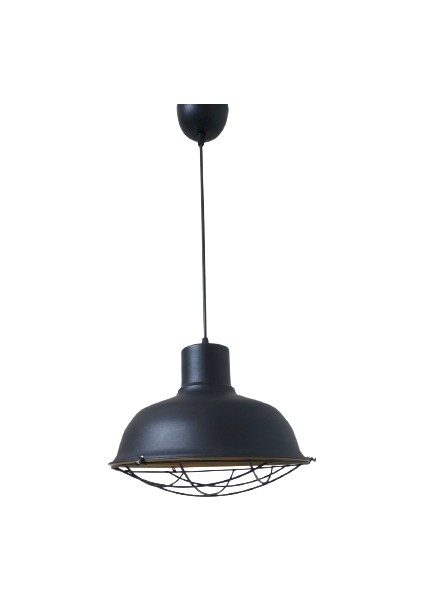 Retro Metal Siyah Dekoratif Kafesli Siyah Içi Siyah Mutfak Avize Çap:30 cm