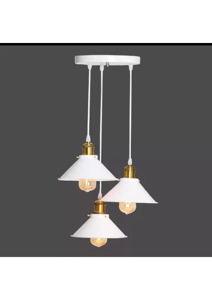Retro Metal Dekoratif Beyaz 3 Lü Sarkıt Avize Çap:30 cm
