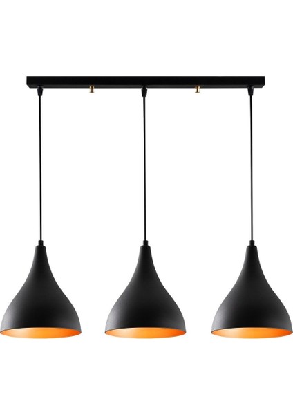 Retro Metal Masa Üstü Sıralı Siyah 3 Lü Dekoratif Sarkıt Avize