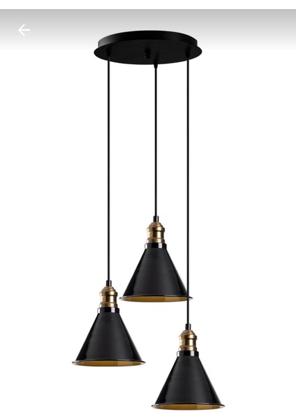 Retro Metal Siyah 3 Lü Dekoratif Sarkıt Avize