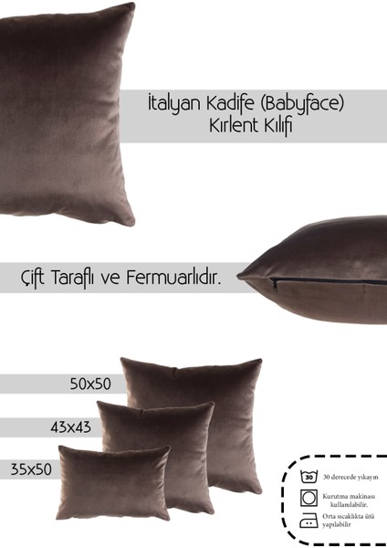 Kahverengi Kadife (Babyface) Çift Taraflı Kırlent Kılıfı fiyatları