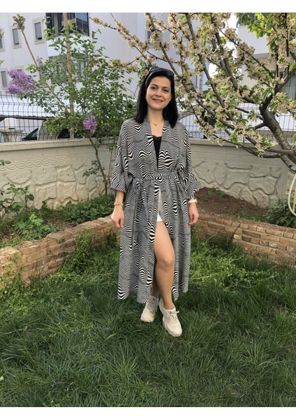 Hipnoz Desen Siyah Beyaz Kimono
