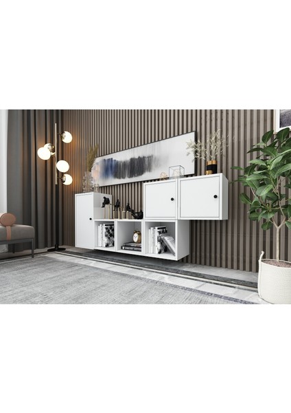 Rafli Dolapli Duvar Konsolu Beyaz 201 cm KNS-1140-Ç