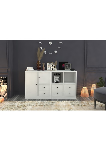 Rafli Dolapli Çekmeceli Konsol Beyaz 130 cm KNS-1045-Ç fiyatları