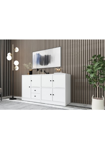 Dolapli Çekmeceli Konsol Beyaz 130 cm KNS-1050-Ç