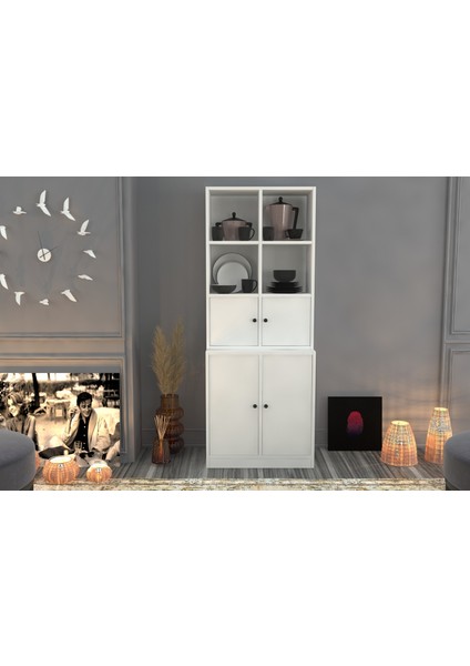 Rafli Dolapli Vitrin Beyaz 65 cm VTR-1002-Ç