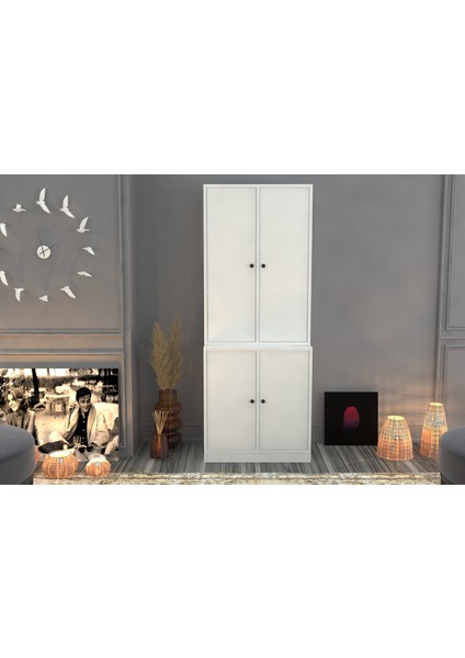 Dolapli Vitrin Beyaz 65 cm VTR-1006-Ç