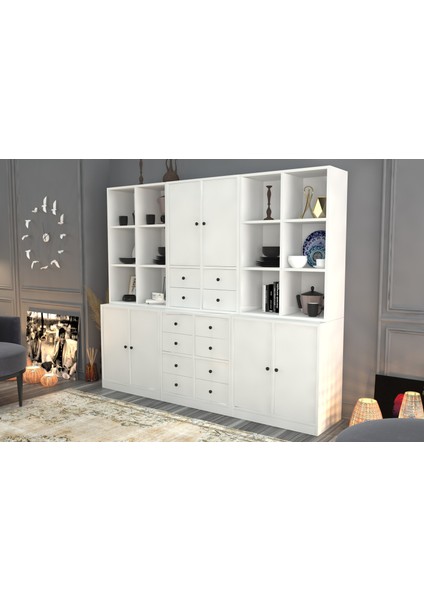 Rafli Dolapli Çekmeceli Vitrin Beyaz 196 cm VTR-1047-Ç fiyatları