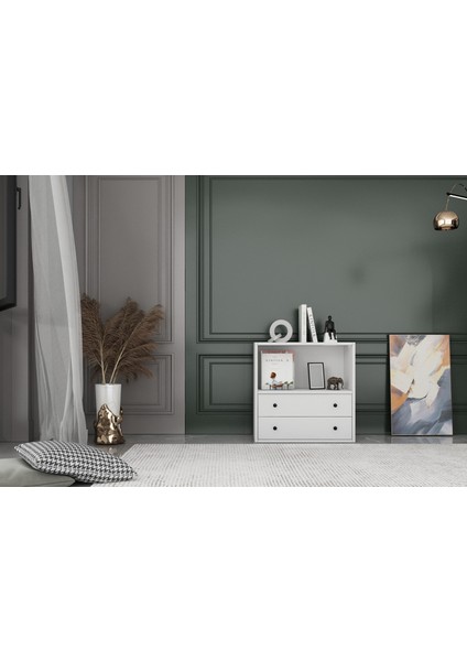 Çekmeceli Rafli Kitaplik 65 cm Beyaz KTP-1158-Ç