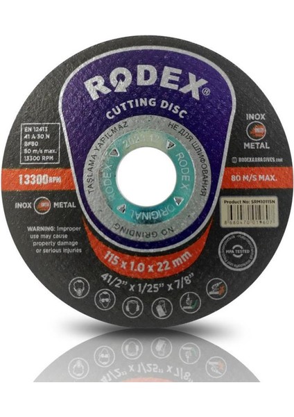 Rodex Inox Metal Kesici Taş Disk 115 x 1 mm