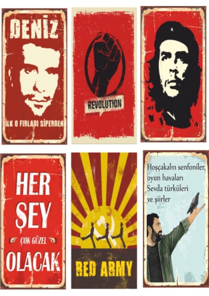 Devrim Che Ahmet Kaya 6lı Retro Ahşap Poster Seti