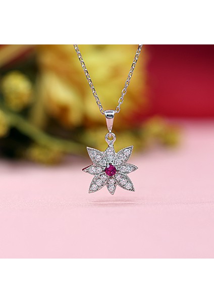 Kırmızı Beyaz Taşlı Kutup Yıldızı Gümüş Kolye fırsatları