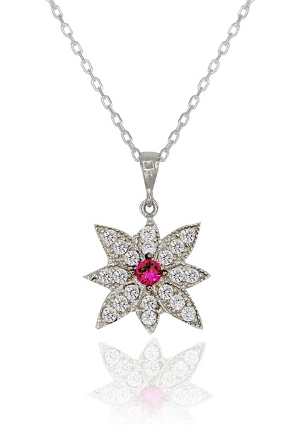 Kırmızı Beyaz Taşlı Kutup Yıldızı Gümüş Kolye indirimleri