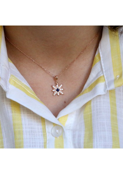 Lacivert Beyaz Taşlı Kutup Yıldızı Kolye Küpe Takım modelleri