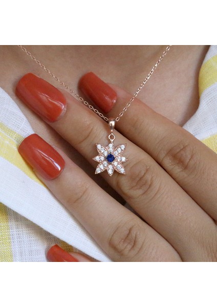 Lacivert Beyaz Taşlı Kutup Yıldızı Kolye Küpe Takım fırsatları