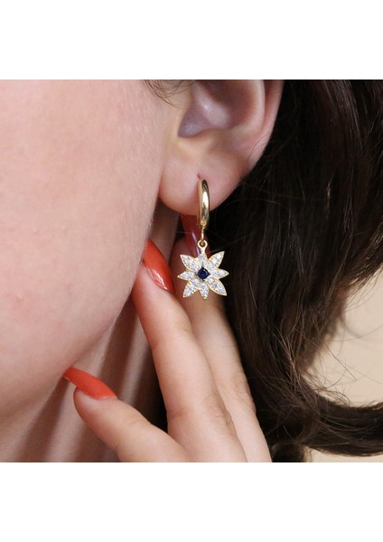 Lacivert Beyaz Taşlı Kutup Yıldızı Kolye Küpe Takım fırsatları