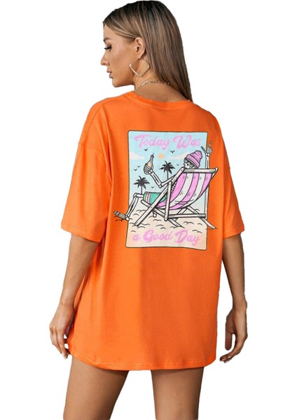 Kadın Today Was Baskılı Oversize Tişört