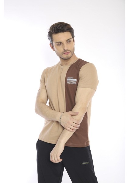 Erkek Spor, ABD Pike İnterlok 1. Kalite Kumaş Somon Slimfit Bisiklet Yaka T-Shirt - 0895