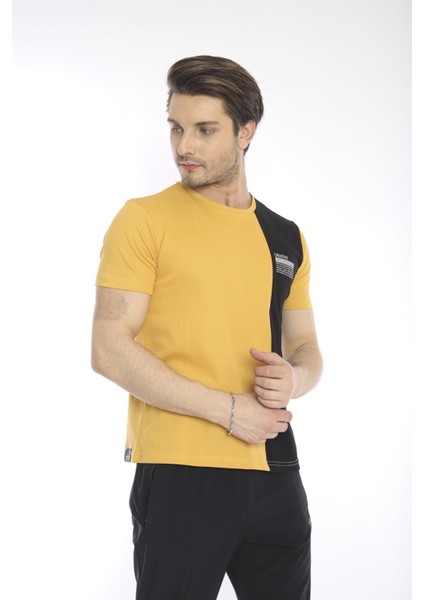 Erkek Spor, ABD Pike İnterlok 1. Kalite Kumaş Hardal Slimfit Bisiklet Yaka T-Shirt - 0895