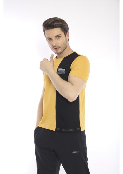 Erkek Spor, ABD Pike İnterlok 1. Kalite Kumaş Hardal Slimfit Bisiklet Yaka T-Shirt - 0895