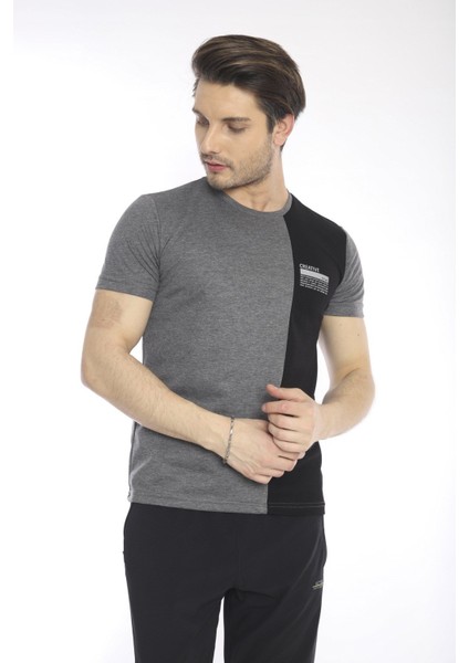 Erkek Spor, ABD Pike İnterlok 1. Kalite Kumaş Koyu Gri Melanj Slimfit Bisiklet Yaka T-Shirt - 0895