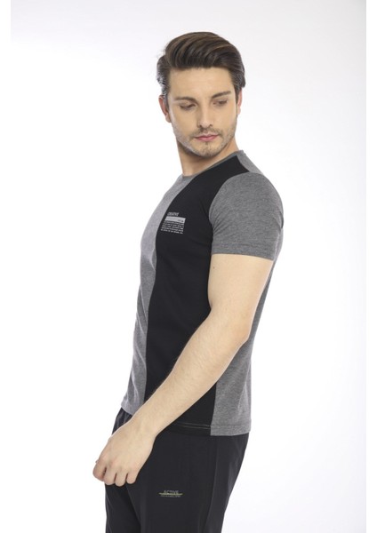 Erkek Spor, ABD Pike İnterlok 1. Kalite Kumaş Koyu Gri Melanj Slimfit Bisiklet Yaka T-Shirt - 0895