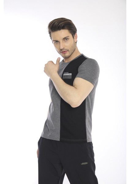 Erkek Spor, ABD Pike İnterlok 1. Kalite Kumaş Koyu Gri Melanj Slimfit Bisiklet Yaka T-Shirt - 0895