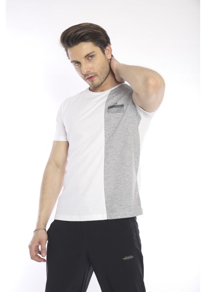 Erkek Spor, ABD Pike İnterlok 1. Kalite Kumaş Beyaz Slimfit Bisiklet Yaka T-Shirt - 0895