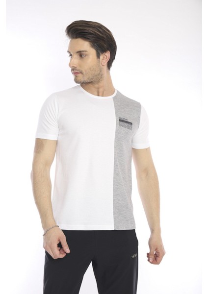 Erkek Spor, ABD Pike İnterlok 1. Kalite Kumaş Beyaz Slimfit Bisiklet Yaka T-Shirt - 0895