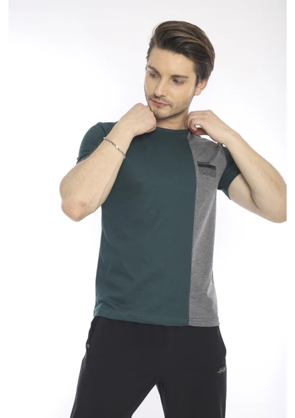 Erkek Spor, ABD Pike İnterlok 1. Kalite Kumaş Yeşil Slimfit Bisiklet Yaka T-Shirt - 0895