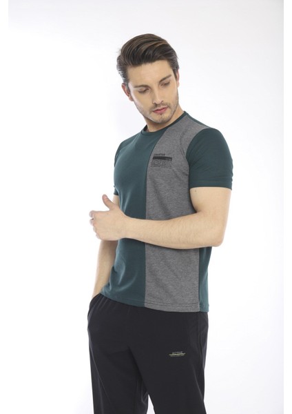 Erkek Spor, ABD Pike İnterlok 1. Kalite Kumaş Yeşil Slimfit Bisiklet Yaka T-Shirt - 0895