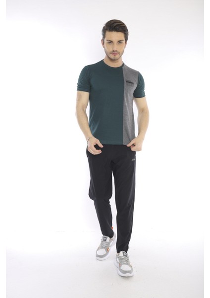 Erkek Spor, ABD Pike İnterlok 1. Kalite Kumaş Yeşil Slimfit Bisiklet Yaka T-Shirt - 0895