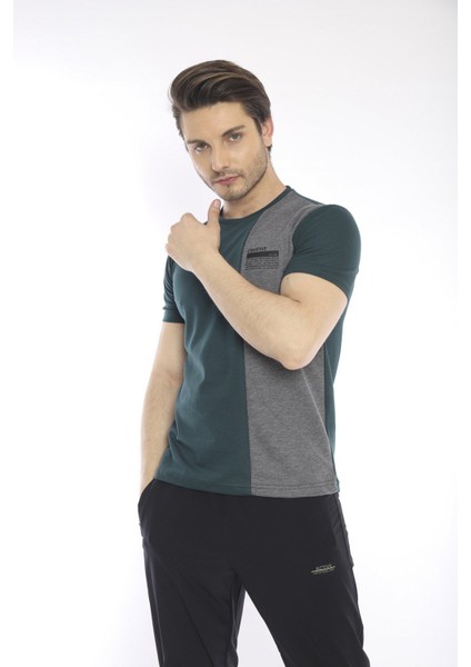 Erkek Spor, ABD Pike İnterlok 1. Kalite Kumaş Yeşil Slimfit Bisiklet Yaka T-Shirt - 0895