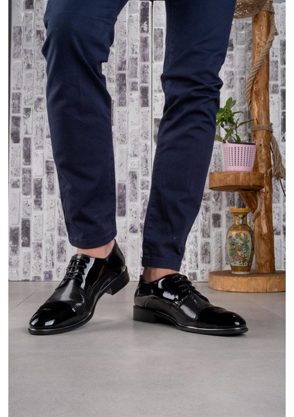 Siyah Damatlık Günlük Rugan Klasik Erkek Ayakkabı