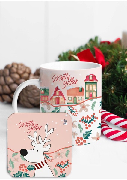 Yılbaşı Village Bardak Altlıklı Kupa Bardak