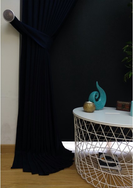 Lacivert Petek Kadife Dokulu Fon Perde 1/3 Sık Pile 70 x 260 cm