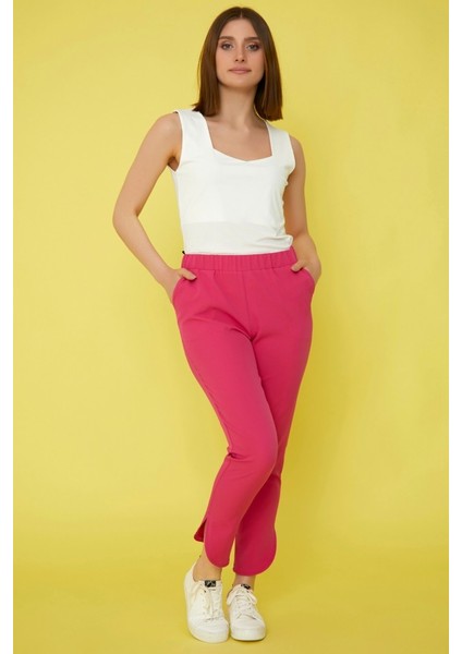 Paçası Dilimli Beli Lastikli Pantolon