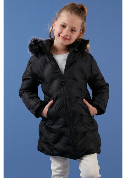 Içi Peluş Astarlı Çıkarılabilir Kapüşonlu Cepli Kışlık Mont Kız Çocuk Mont 5760004