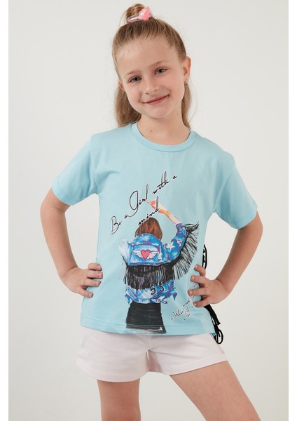 Pamuklu Baskılı Püskül Detaylı Bisiklet Yaka T Shirt Kız Çocuk T Shirt 6211020 indirimleri
