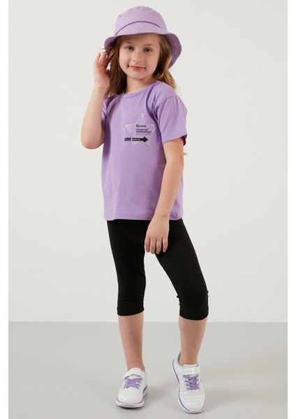 Baskılı Bisiklet Yaka Pamuklu T Shirt Kız Çocuk T Shirt 6211046