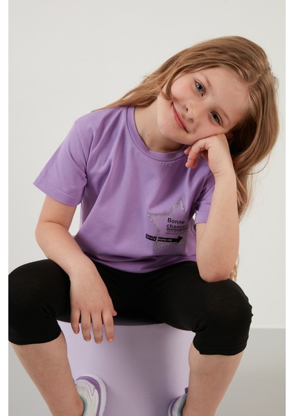 Baskılı Bisiklet Yaka Pamuklu T Shirt Kız Çocuk T Shirt 6211046 modelleri