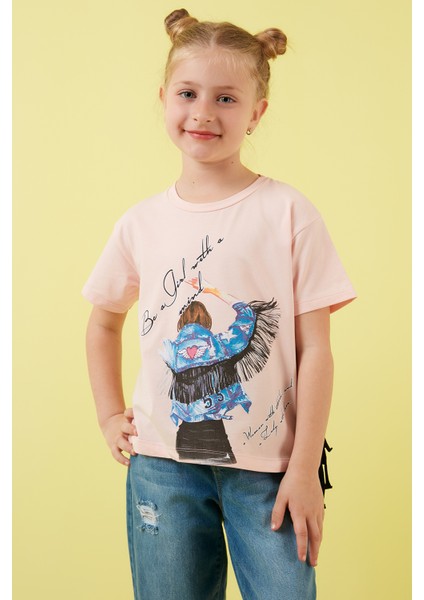 Pamuklu Baskılı Püskül Detaylı Bisiklet Yaka T Shirt Kız Çocuk T Shirt 6211020 fiyatları
